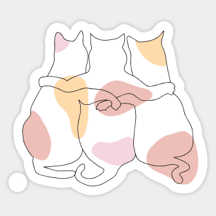 3 Cats Together Line Art Sticker